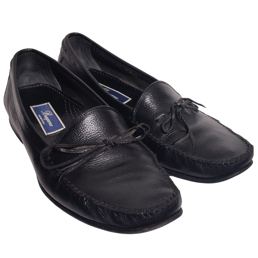 Bragano Mens Black Pebbled Leather Loafers Made in Italy Size 11 M